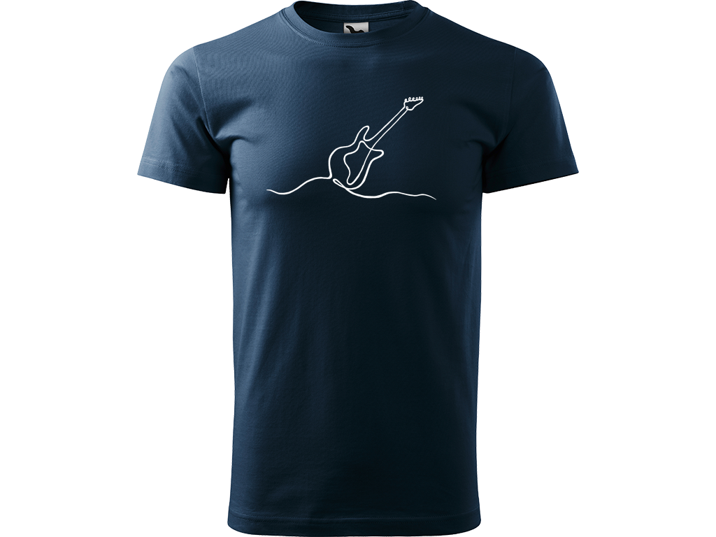 Ručně malované pánské bavlněné tričko - Jednotahová Elektrická Kytara Barva trička: NÁMOŘNICKÁ MODRÁ, Velikost trička: M, Barva motivu: BÍLÁ