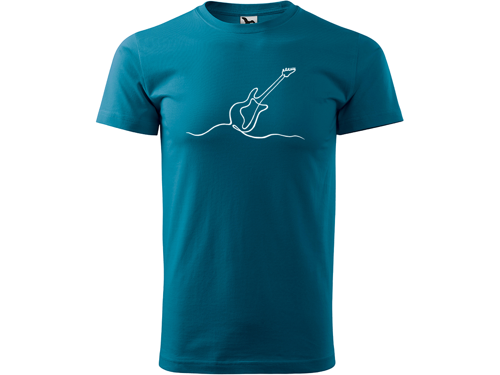 Ručně malované pánské bavlněné tričko - Jednotahová Elektrická Kytara Barva trička: PETROLEJOVÁ, Velikost trička: M, Barva motivu: BÍLÁ