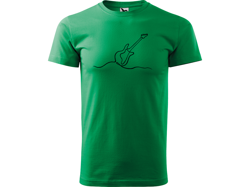 Ručně malované pánské bavlněné tričko - Jednotahová Elektrická Kytara Barva trička: STŘEDNĚ ZELENÁ, Velikost trička: L, Barva motivu: ČERNÁ