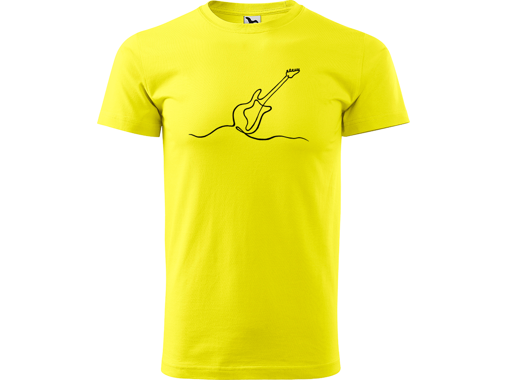 Ručně malované pánské bavlněné tričko - Jednotahová Elektrická Kytara Barva trička: CITRONOVÁ, Velikost trička: XS, Barva motivu: ČERNÁ