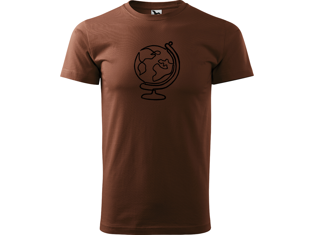 Ručně malované pánské bavlněné tričko - Jednotahový Globus Barva trička: ČOKOLÁDOVÁ, Velikost trička: S, Barva motivu: ČERNÁ