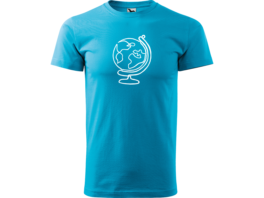 Ručně malované pánské bavlněné tričko - Jednotahový Globus Barva trička: TYRKYSOVÁ, Velikost trička: XXL, Barva motivu: BÍLÁ