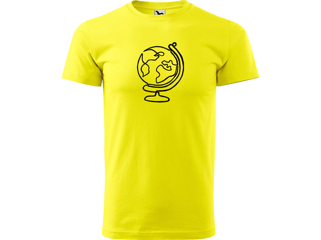 Ručně malované pánské bavlněné tričko - Jednotahový Globus Barva trička: CITRONOVÁ, Velikost trička: S, Barva motivu: ČERNÁ