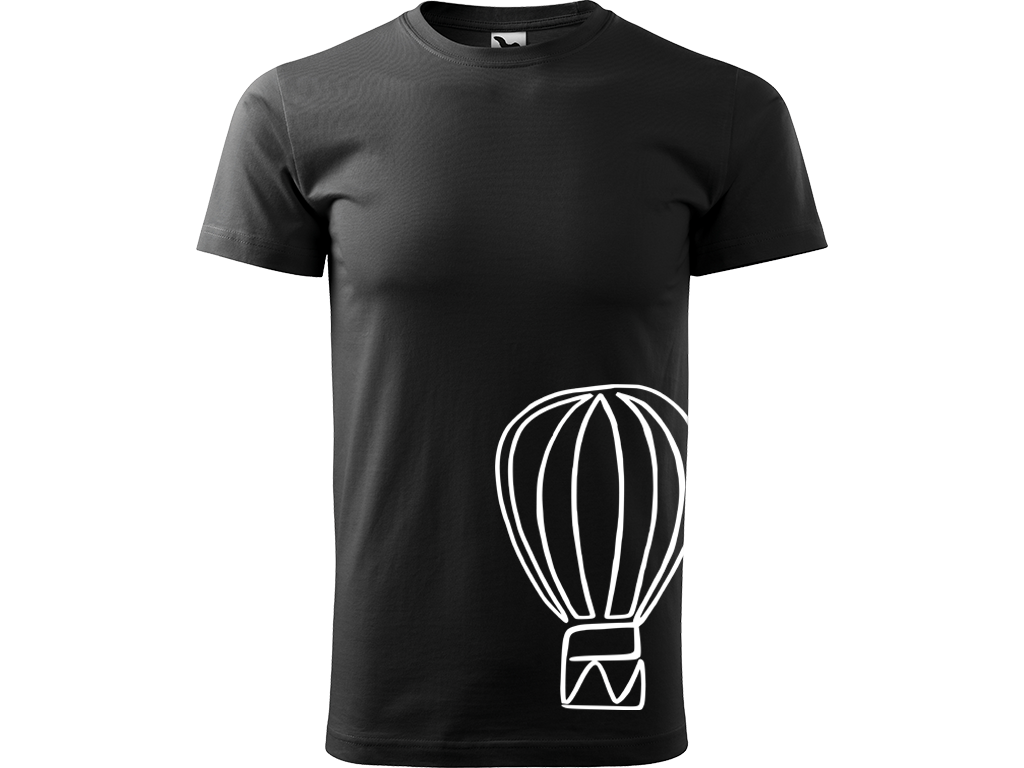 Ručně malované pánské bavlněné tričko - Jednotahový Horkovzdušný balon Barva trička: ČERNÁ, Velikost trička: XL, Barva motivu: BÍLÁ
