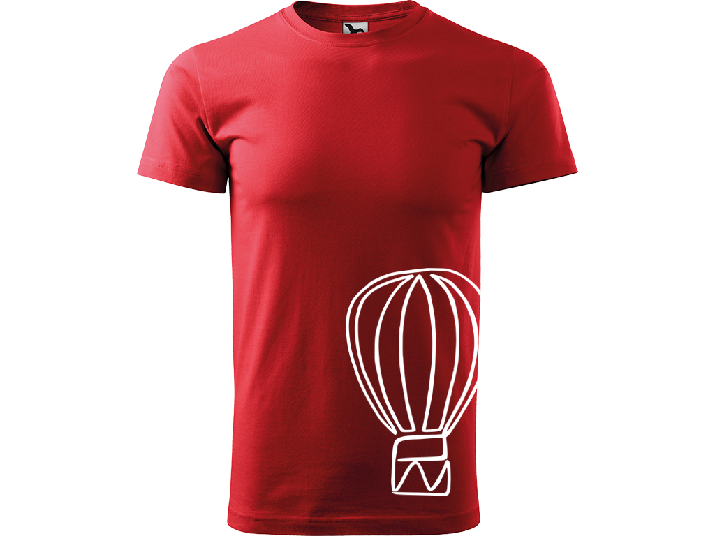 Ručně malované pánské bavlněné tričko - Jednotahový Horkovzdušný balon Barva trička: ČERVENÁ, Velikost trička: XS, Barva motivu: BÍLÁ
