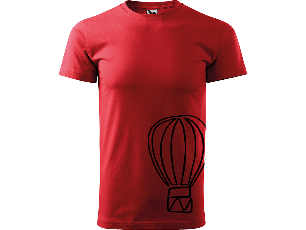 Ručně malované pánské bavlněné tričko - Jednotahový Horkovzdušný balon Barva trička: ČERVENÁ, Velikost trička: XL, Barva motivu: ČERNÁ