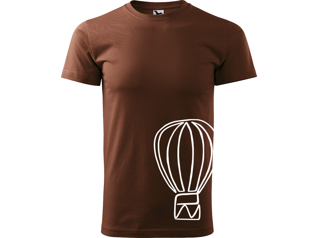 Ručně malované pánské bavlněné tričko - Jednotahový Horkovzdušný balon Barva trička: ČOKOLÁDOVÁ, Velikost trička: XS, Barva motivu: BÍLÁ