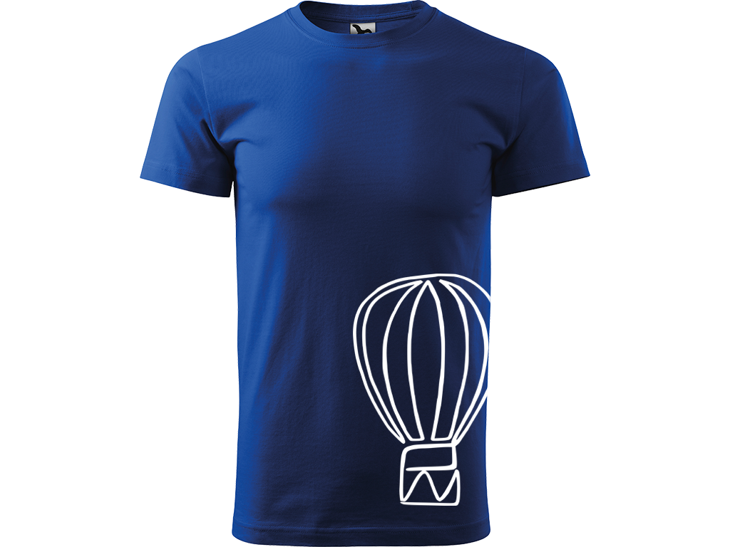 Ručně malované pánské bavlněné tričko - Jednotahový Horkovzdušný balon Barva trička: MODRÁ, Velikost trička: S, Barva motivu: BÍLÁ