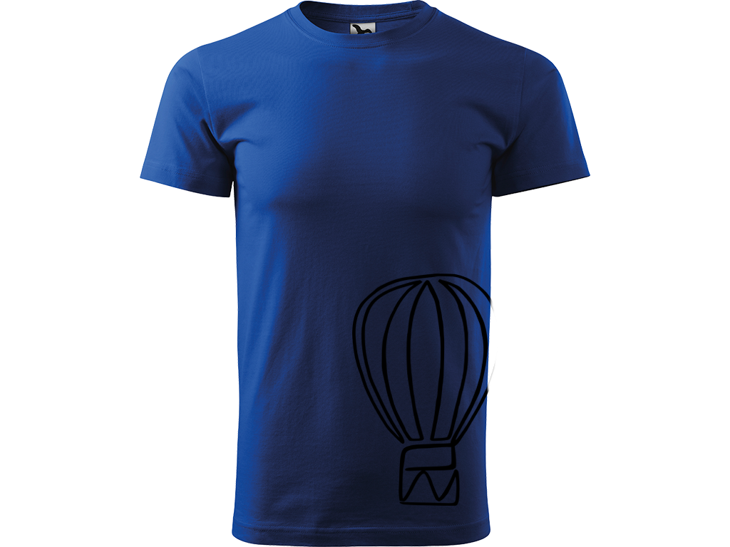 Ručně malované pánské bavlněné tričko - Jednotahový Horkovzdušný balon Barva trička: MODRÁ, Velikost trička: S, Barva motivu: ČERNÁ