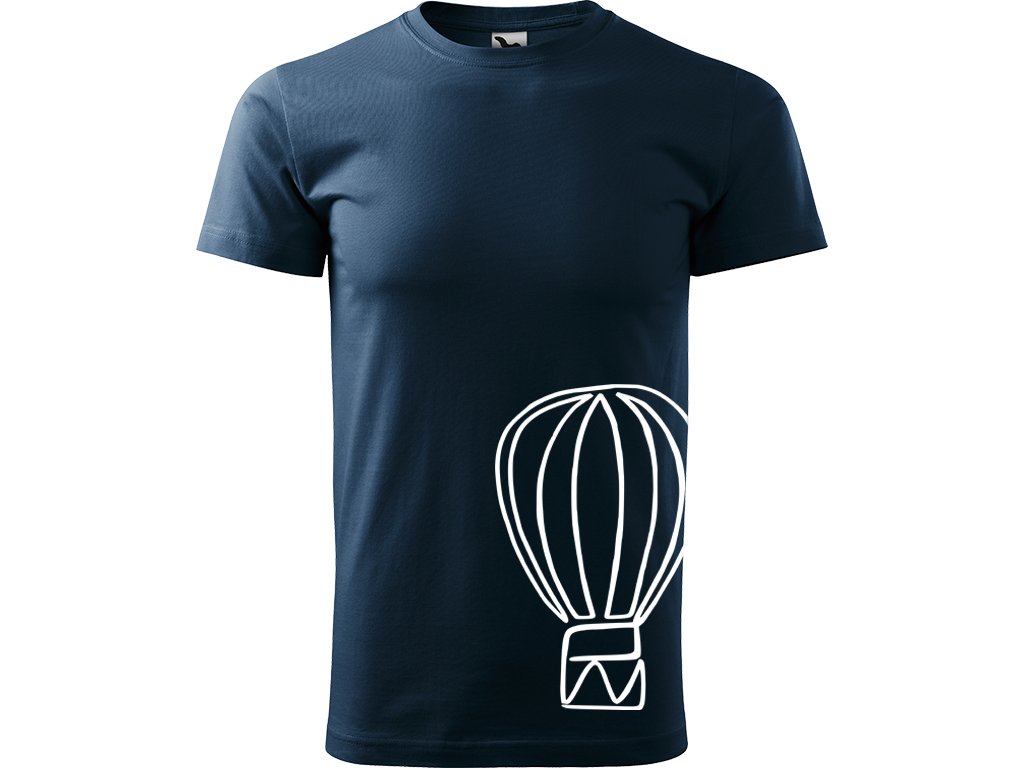 Ručně malované pánské bavlněné tričko - Jednotahový Horkovzdušný balon Barva trička: NÁMOŘNICKÁ MODRÁ, Velikost trička: M, Barva motivu: BÍLÁ