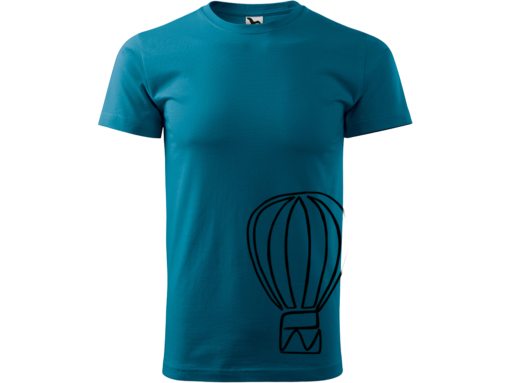 Ručně malované pánské bavlněné tričko - Jednotahový Horkovzdušný balon Barva trička: PETROLEJOVÁ, Velikost trička: XXL, Barva motivu: ČERNÁ