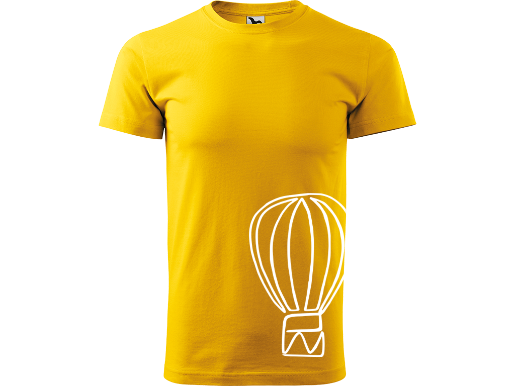 Ručně malované pánské bavlněné tričko - Jednotahový Horkovzdušný balon Barva trička: ŽLUTÁ, Velikost trička: XL, Barva motivu: BÍLÁ