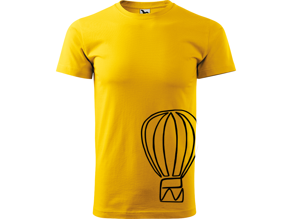 Ručně malované pánské bavlněné tričko - Jednotahový Horkovzdušný balon Barva trička: ŽLUTÁ, Velikost trička: XXL, Barva motivu: ČERNÁ