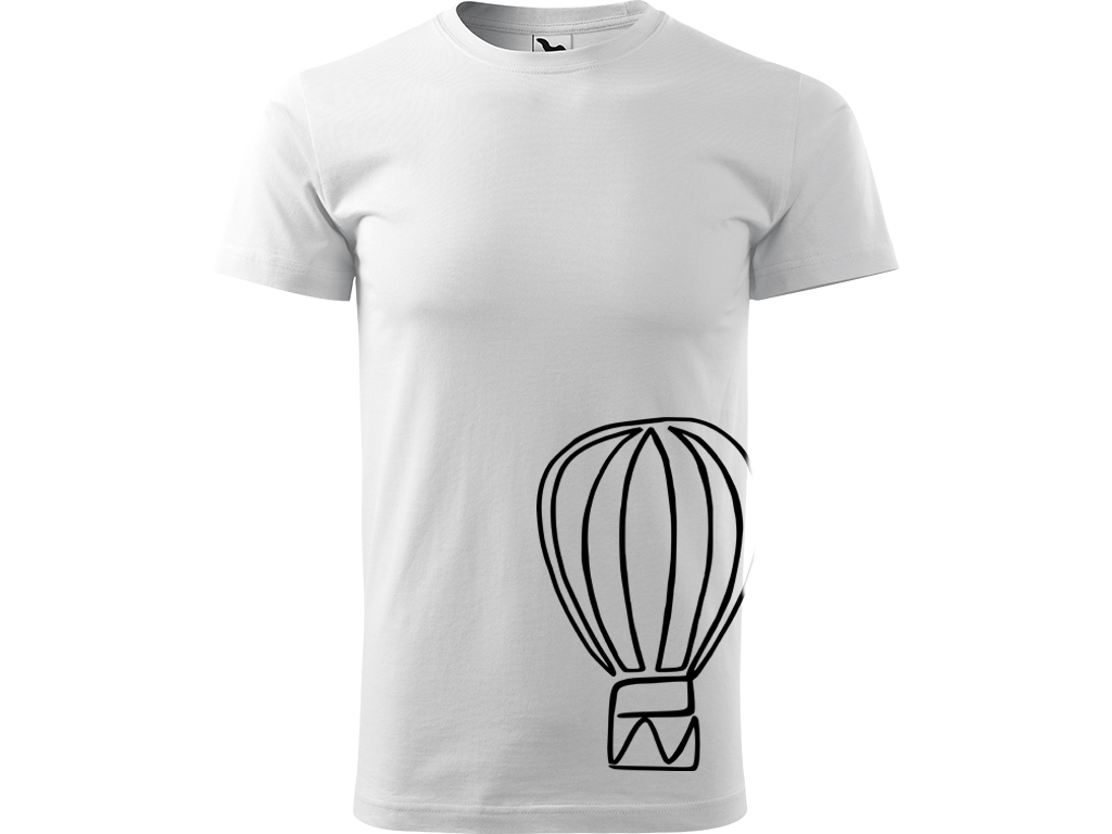 Ručně malované pánské bavlněné tričko - Jednotahový Horkovzdušný balon Barva trička: BÍLÁ, Velikost trička: XL, Barva motivu: ČERNÁ