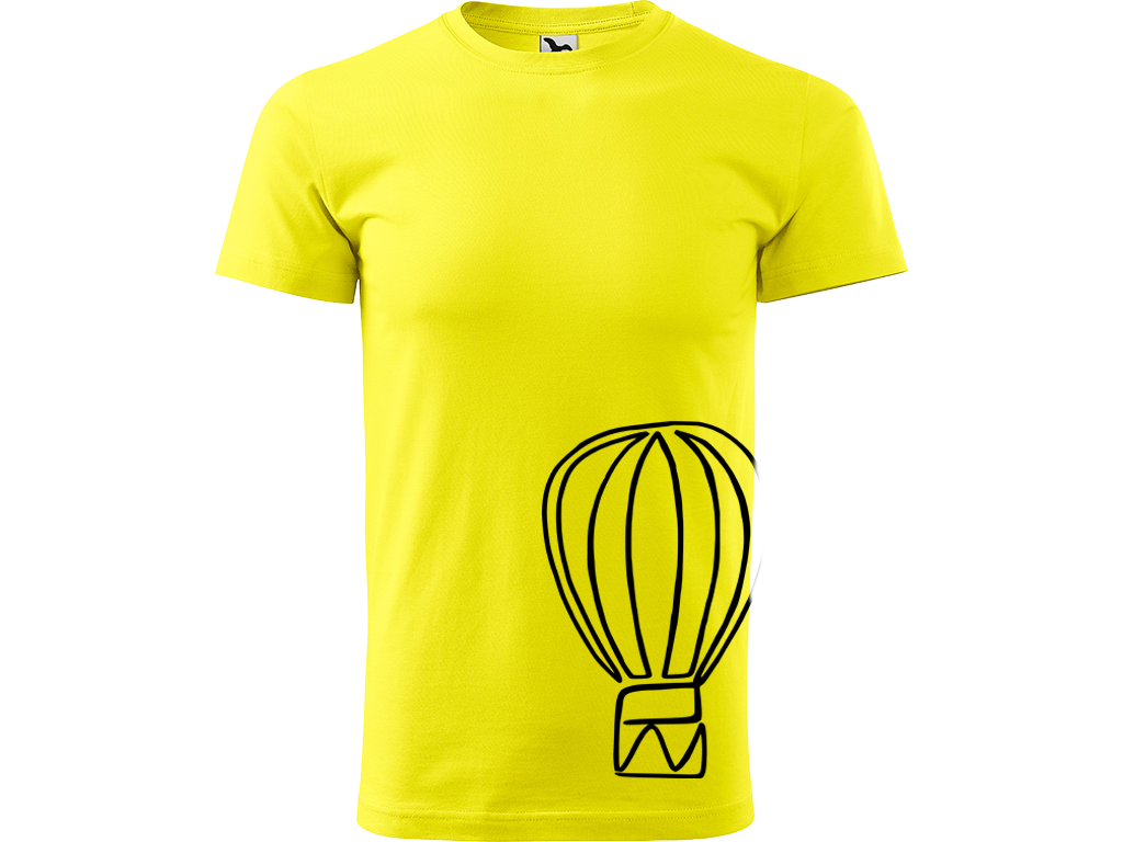 Ručně malované pánské bavlněné tričko - Jednotahový Horkovzdušný balon Barva trička: CITRONOVÁ, Velikost trička: XL, Barva motivu: ČERNÁ