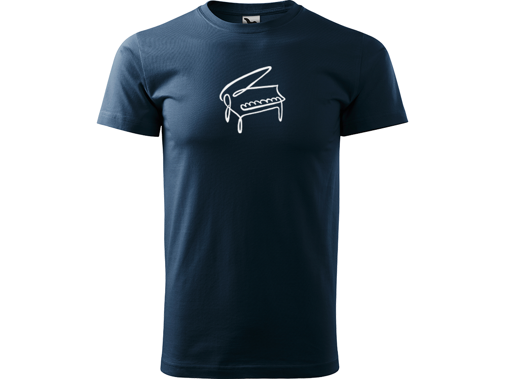 Ručně malované pánské bavlněné tričko - Jednotahový Klavír Barva trička: NÁMOŘNICKÁ MODRÁ, Velikost trička: XS, Barva motivu: BÍLÁ