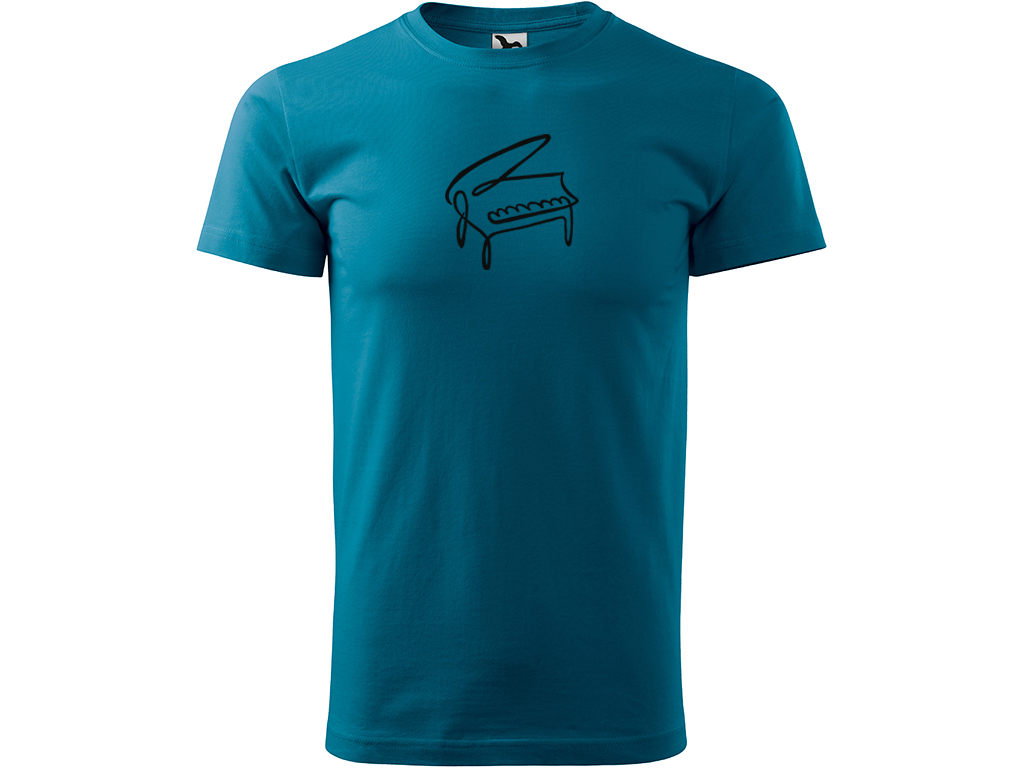 Ručně malované pánské bavlněné tričko - Jednotahový Klavír Barva trička: PETROLEJOVÁ, Velikost trička: XS, Barva motivu: ČERNÁ