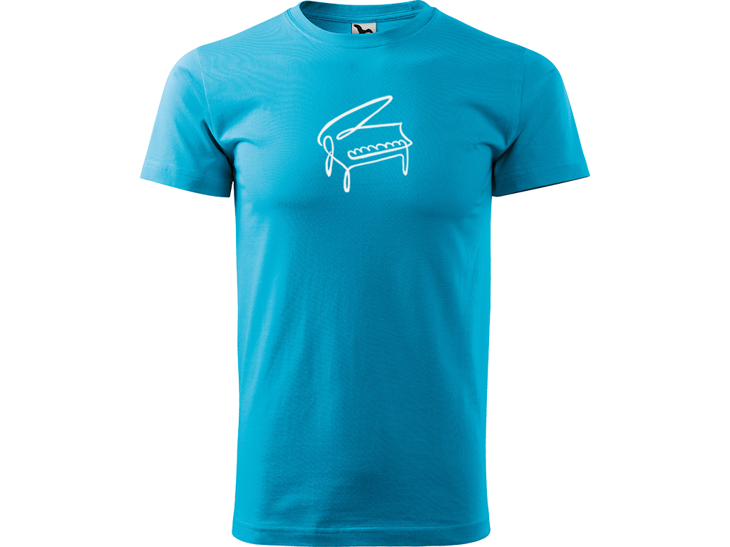 Ručně malované pánské bavlněné tričko - Jednotahový Klavír Barva trička: TYRKYSOVÁ, Velikost trička: S, Barva motivu: BÍLÁ