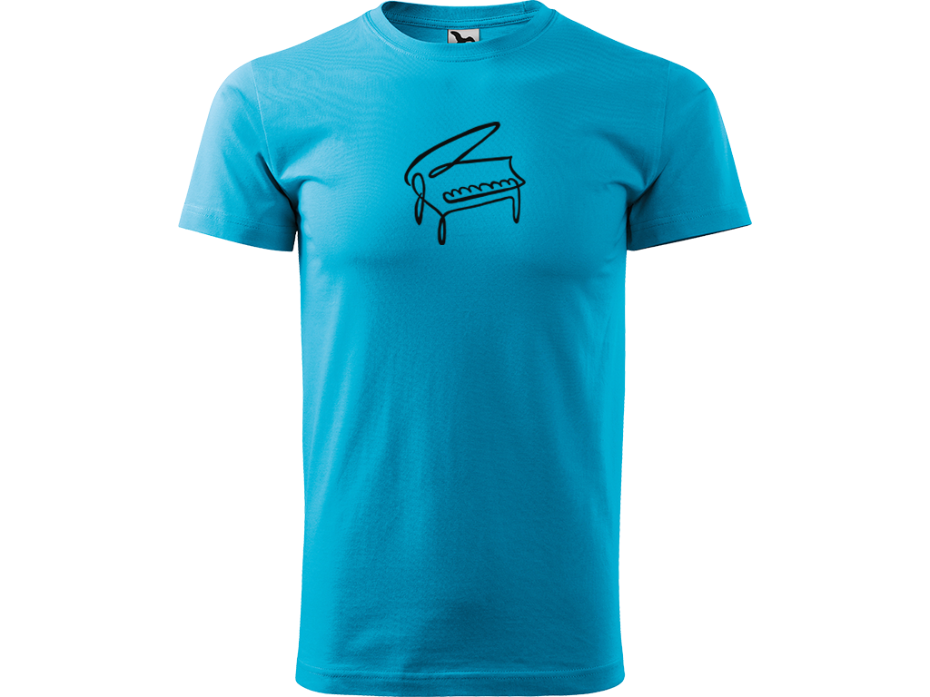 Ručně malované pánské bavlněné tričko - Jednotahový Klavír Barva trička: TYRKYSOVÁ, Velikost trička: XS, Barva motivu: ČERNÁ