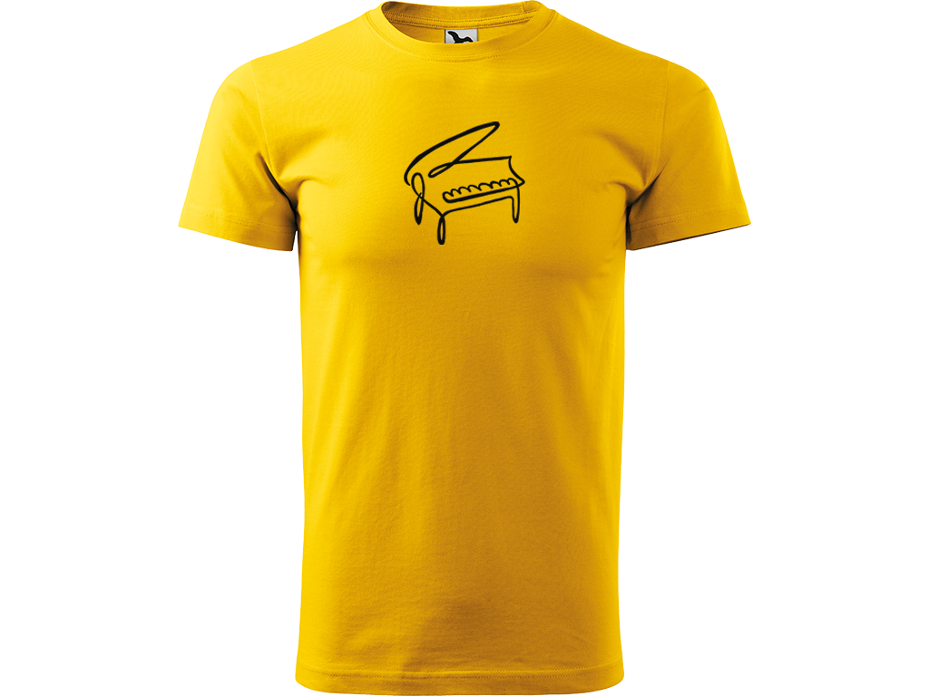 Ručně malované pánské bavlněné tričko - Jednotahový Klavír Barva trička: ŽLUTÁ, Velikost trička: XL, Barva motivu: ČERNÁ