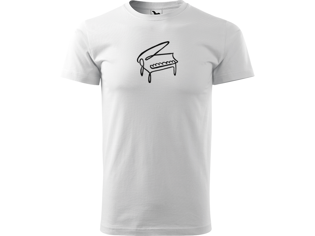 Ručně malované pánské bavlněné tričko - Jednotahový Klavír Barva trička: BÍLÁ, Velikost trička: XXL, Barva motivu: ČERNÁ