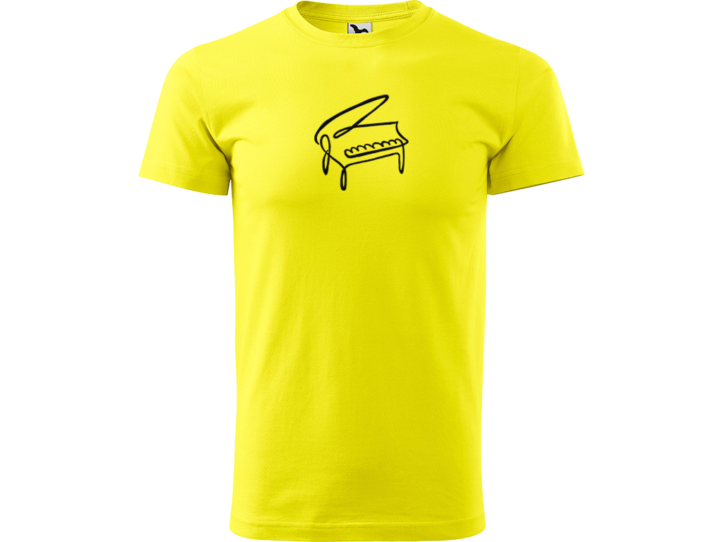 Ručně malované pánské bavlněné tričko - Jednotahový Klavír Barva trička: CITRONOVÁ, Velikost trička: M, Barva motivu: ČERNÁ