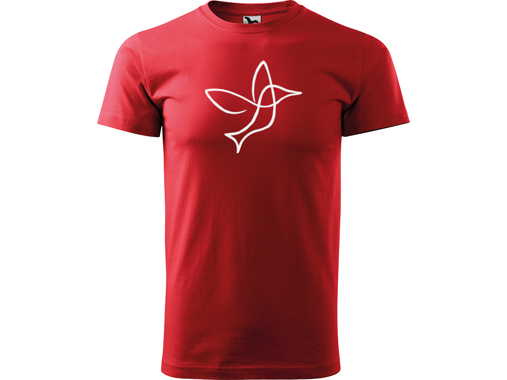 Ručně malované pánské bavlněné tričko - Jednotahový Kolibřík Barva trička: ČERVENÁ, Velikost trička: XS, Barva motivu: BÍLÁ