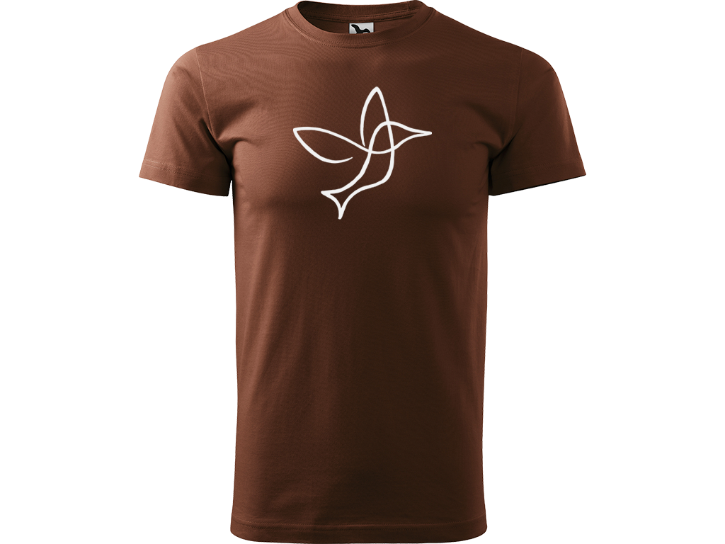 Ručně malované pánské bavlněné tričko - Jednotahový Kolibřík Barva trička: ČOKOLÁDOVÁ, Velikost trička: L, Barva motivu: BÍLÁ