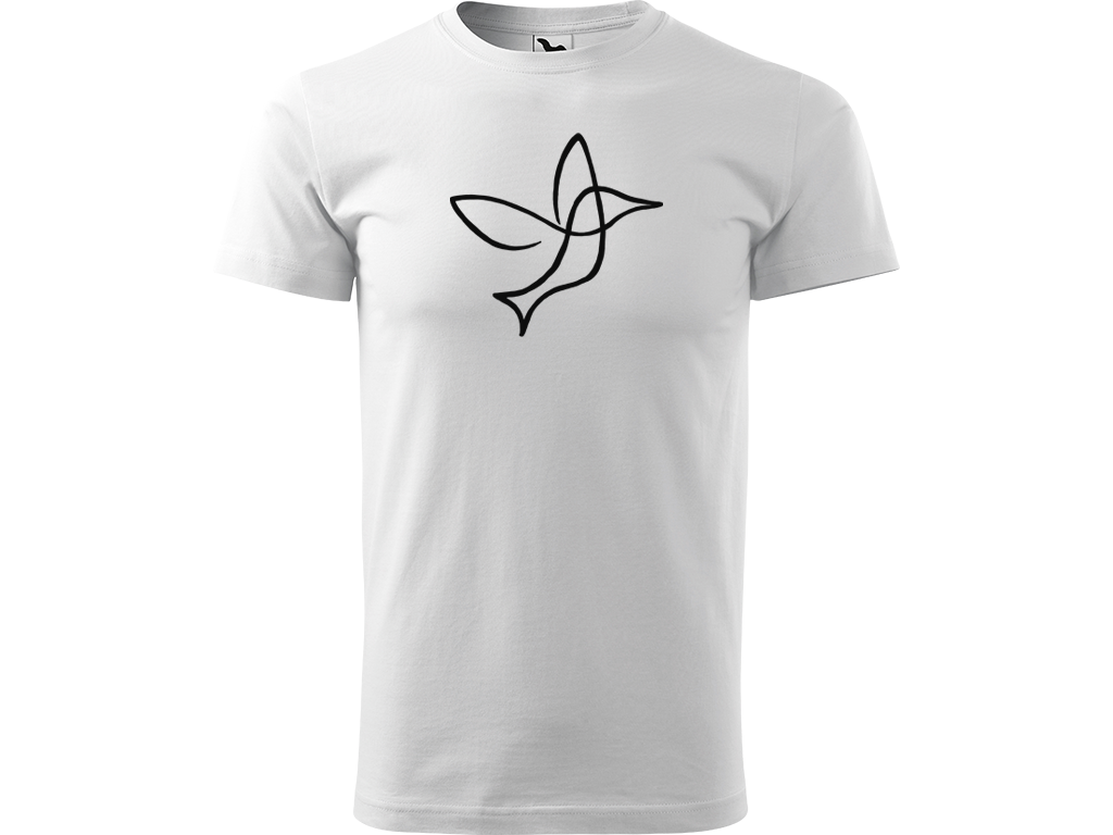 Ručně malované pánské bavlněné tričko - Jednotahový Kolibřík Barva trička: BÍLÁ, Velikost trička: M, Barva motivu: ČERNÁ