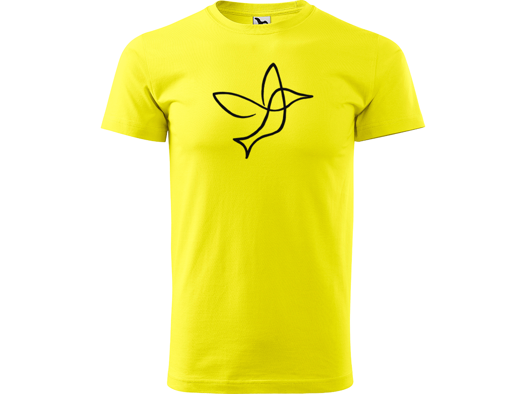 Ručně malované pánské bavlněné tričko - Jednotahový Kolibřík Barva trička: CITRONOVÁ, Velikost trička: XS, Barva motivu: ČERNÁ