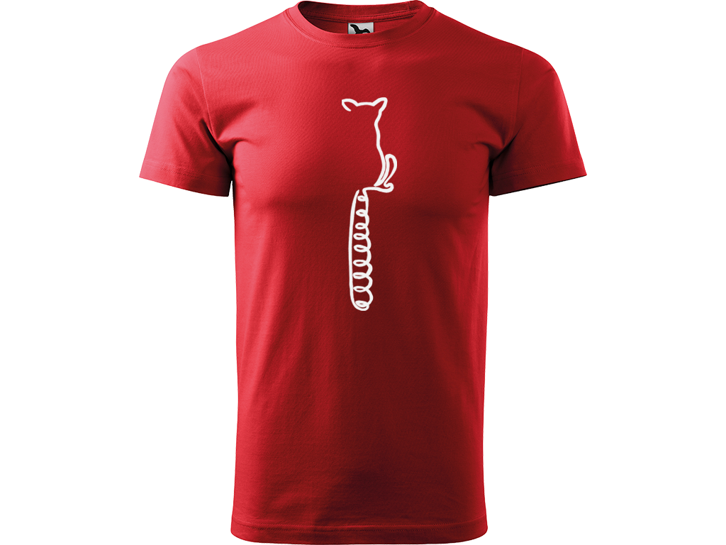 Ručně malované pánské bavlněné tričko - Jednotahový Lemur Barva trička: ČERVENÁ, Velikost trička: XXL, Barva motivu: BÍLÁ
