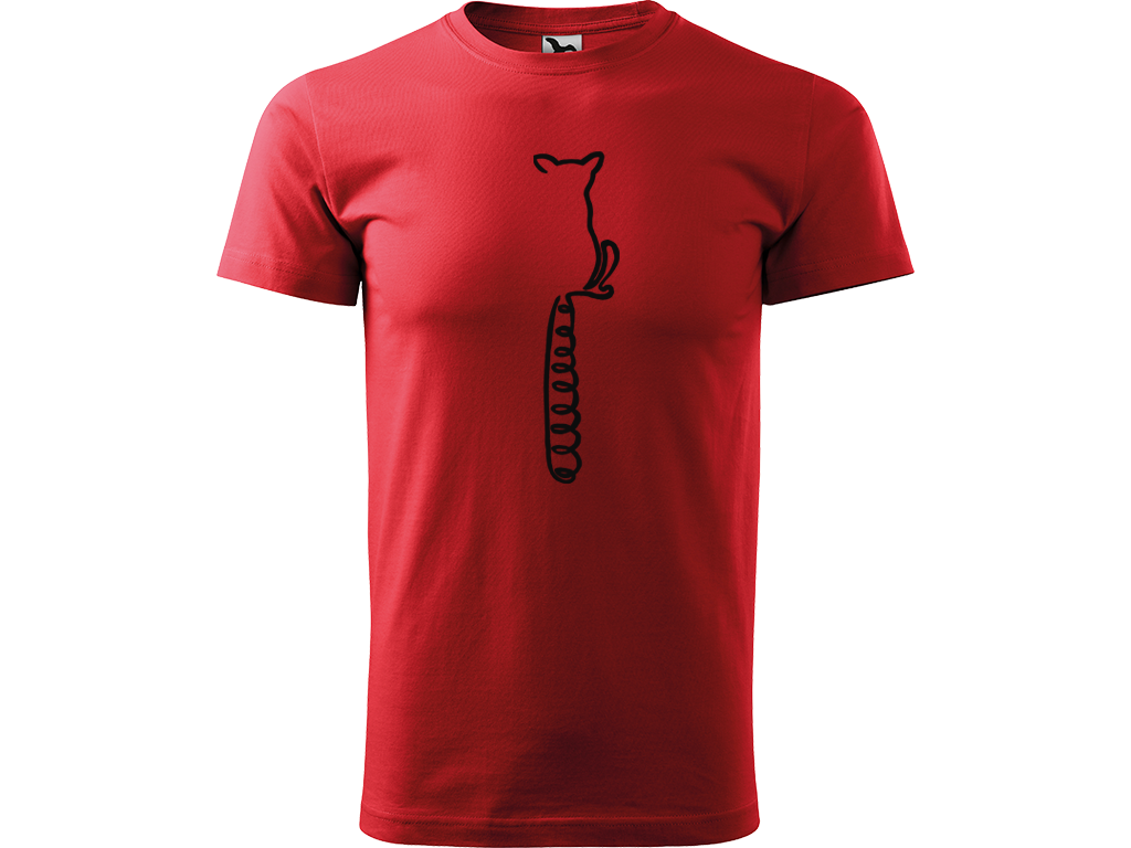 Ručně malované pánské bavlněné tričko - Jednotahový Lemur Barva trička: ČERVENÁ, Velikost trička: L, Barva motivu: ČERNÁ