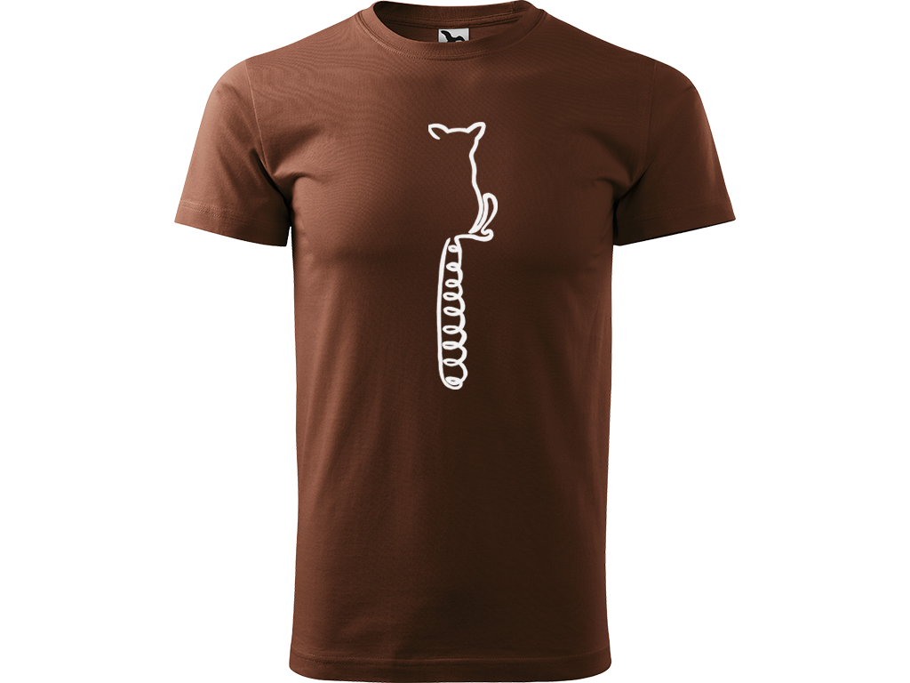 Ručně malované pánské bavlněné tričko - Jednotahový Lemur Barva trička: ČOKOLÁDOVÁ, Velikost trička: XL, Barva motivu: BÍLÁ