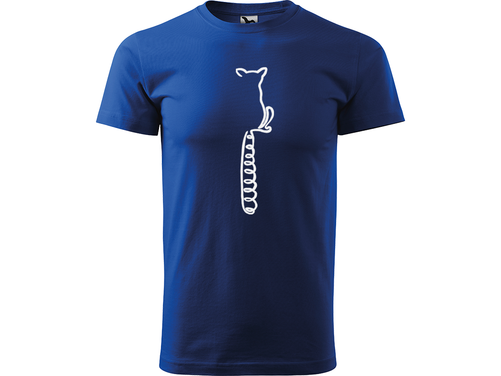 Ručně malované pánské bavlněné tričko - Jednotahový Lemur Barva trička: MODRÁ, Velikost trička: L, Barva motivu: BÍLÁ