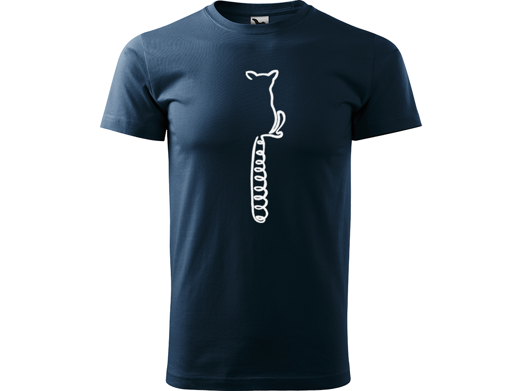 Ručně malované pánské bavlněné tričko - Jednotahový Lemur Barva trička: NÁMOŘNICKÁ MODRÁ, Velikost trička: L, Barva motivu: BÍLÁ
