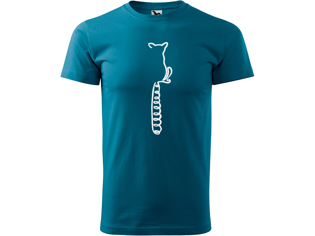 Ručně malované pánské bavlněné tričko - Jednotahový Lemur Barva trička: PETROLEJOVÁ, Velikost trička: XS, Barva motivu: BÍLÁ