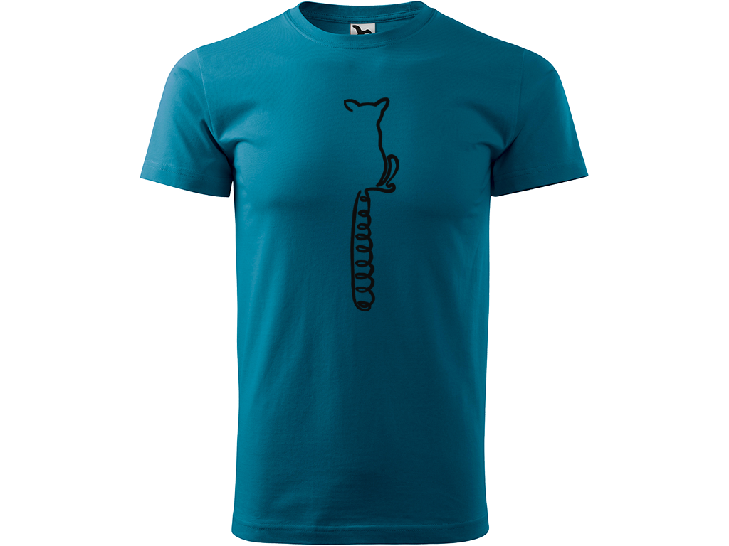 Ručně malované pánské bavlněné tričko - Jednotahový Lemur Barva trička: PETROLEJOVÁ, Velikost trička: XS, Barva motivu: ČERNÁ