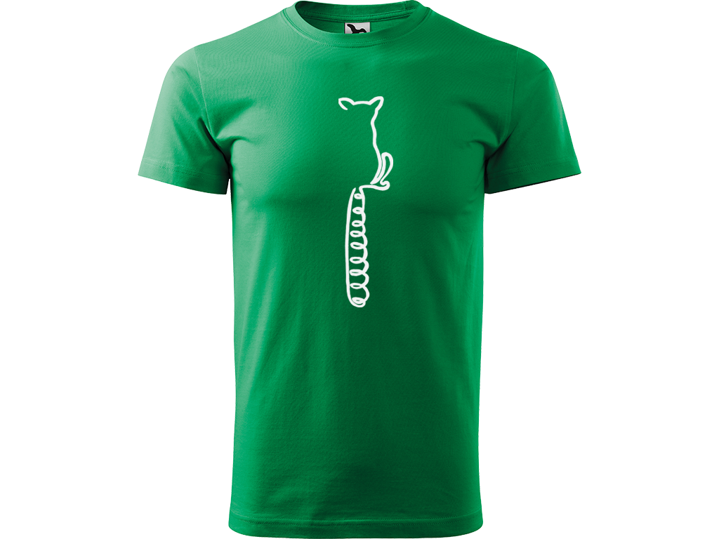 Ručně malované pánské bavlněné tričko - Jednotahový Lemur Barva trička: STŘEDNĚ ZELENÁ, Velikost trička: M, Barva motivu: BÍLÁ