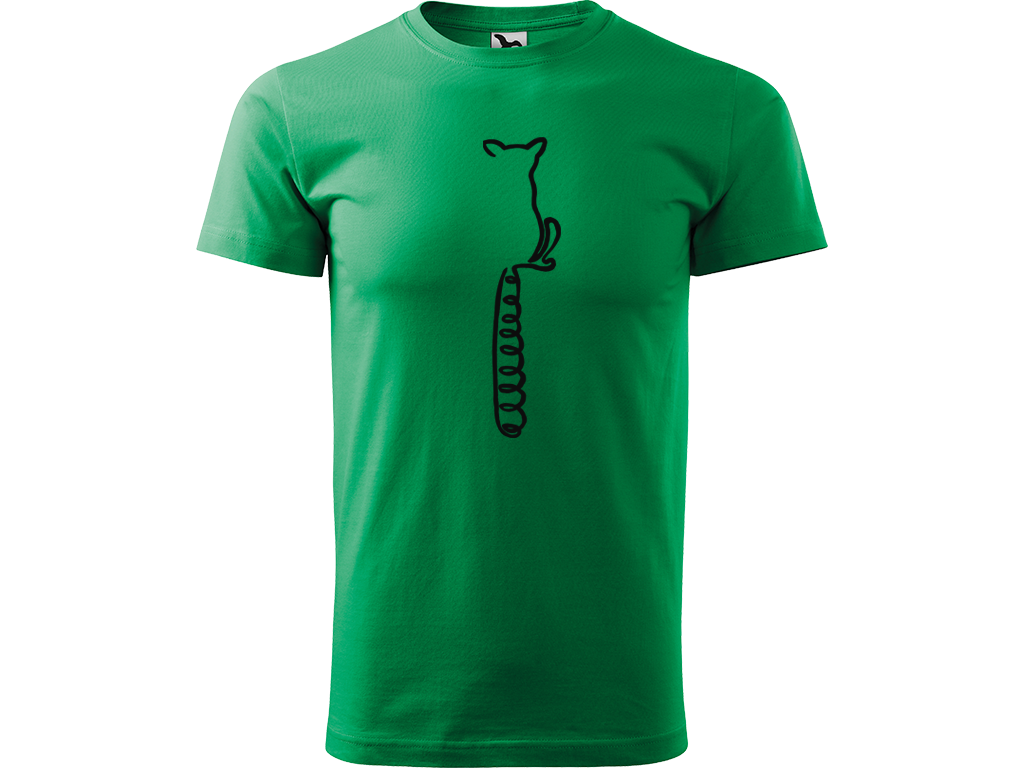 Ručně malované pánské bavlněné tričko - Jednotahový Lemur Barva trička: STŘEDNĚ ZELENÁ, Velikost trička: XL, Barva motivu: ČERNÁ