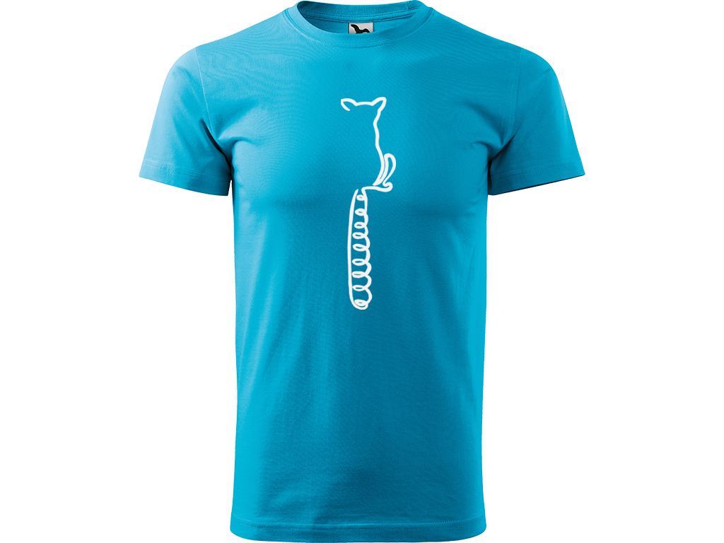 Ručně malované pánské bavlněné tričko - Jednotahový Lemur Barva trička: TYRKYSOVÁ, Velikost trička: XXL, Barva motivu: BÍLÁ