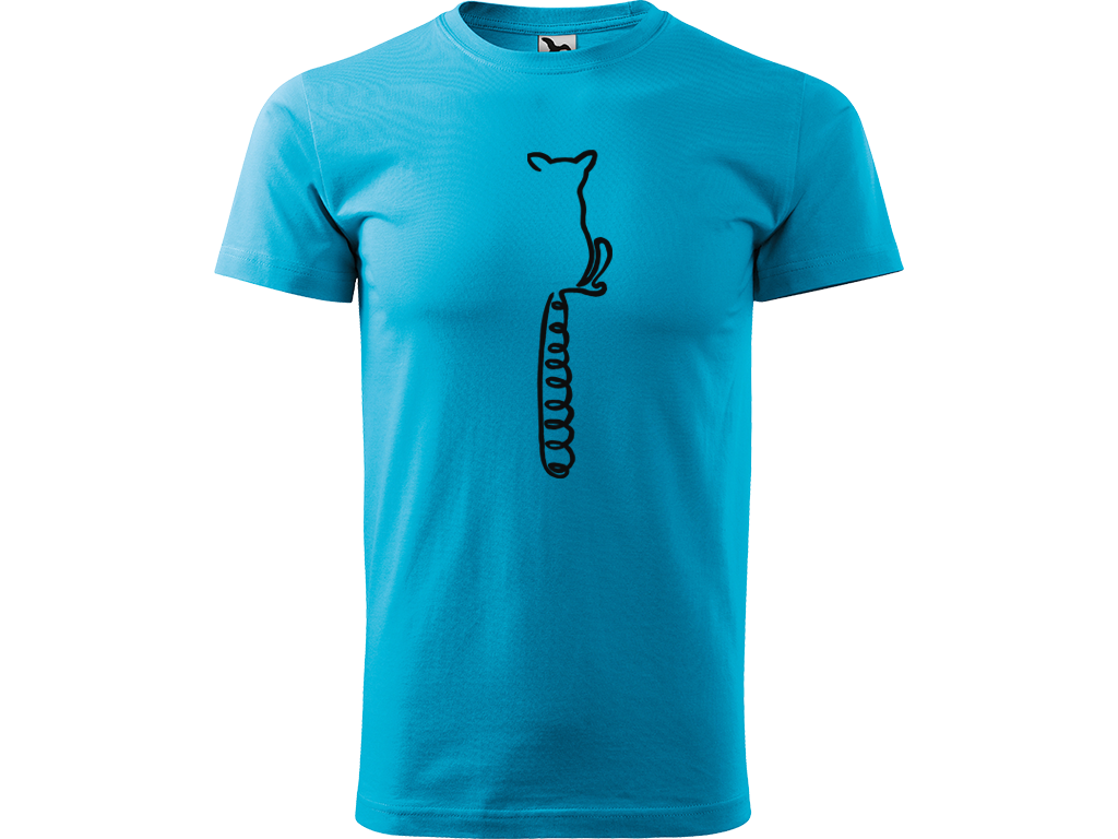 Ručně malované pánské bavlněné tričko - Jednotahový Lemur Barva trička: TYRKYSOVÁ, Velikost trička: XS, Barva motivu: ČERNÁ