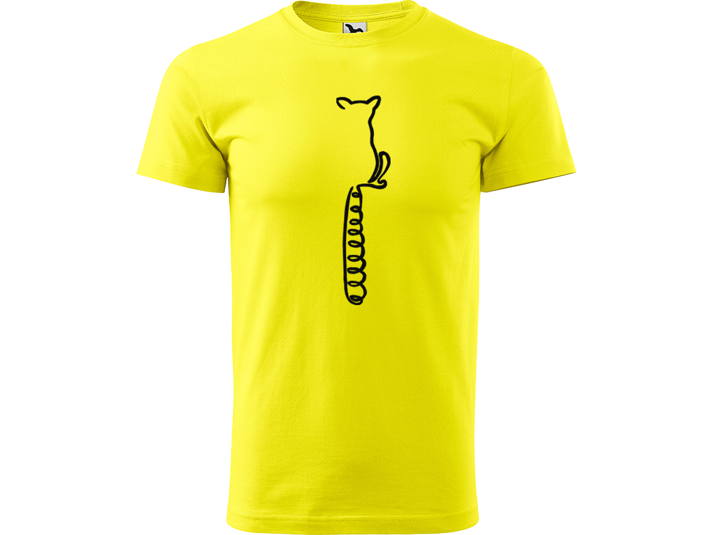 Ručně malované pánské bavlněné tričko - Jednotahový Lemur Barva trička: CITRONOVÁ, Velikost trička: XS, Barva motivu: ČERNÁ