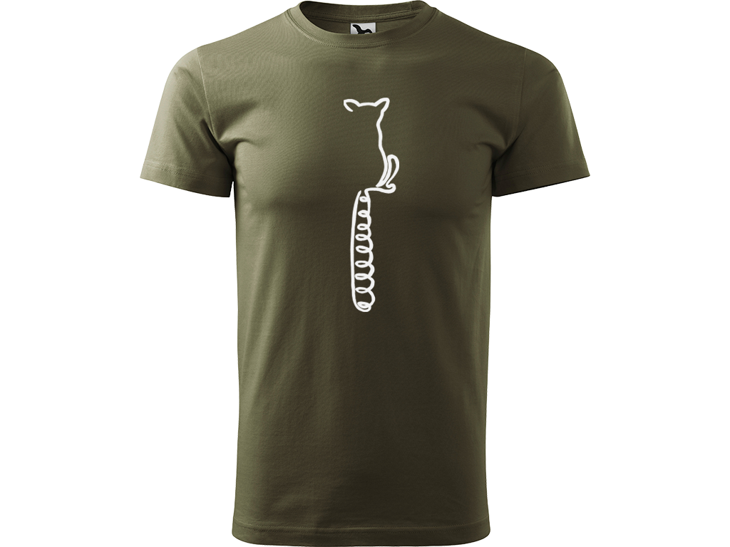 Ručně malované pánské bavlněné tričko - Jednotahový Lemur Barva trička: ARMY, Velikost trička: XXL, Barva motivu: BÍLÁ