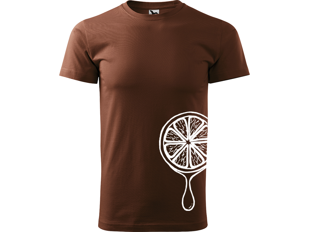 Ručně malované pánské bavlněné tričko - Limetka Barva trička: ČOKOLÁDOVÁ, Velikost trička: XS, Barva motivu: BÍLÁ