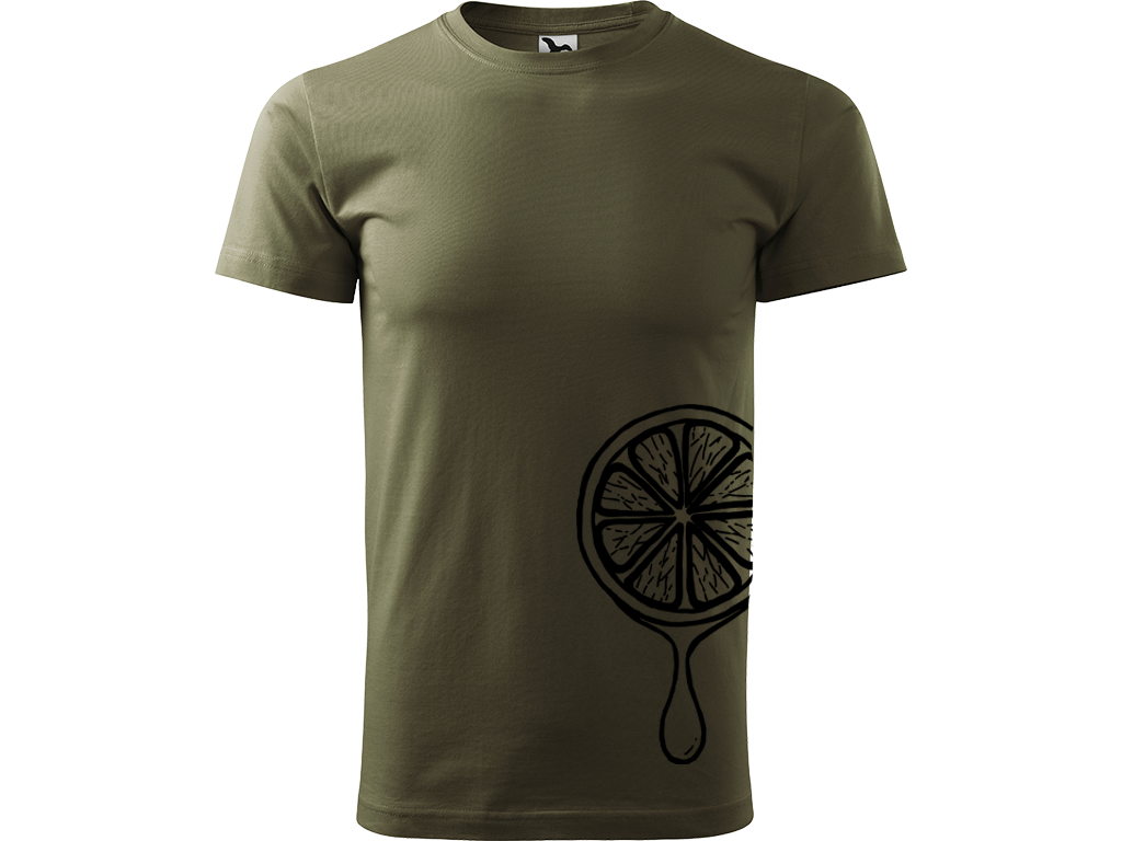 Ručně malované pánské bavlněné tričko - Limetka Barva trička: ARMY, Velikost trička: M, Barva motivu: ČERNÁ