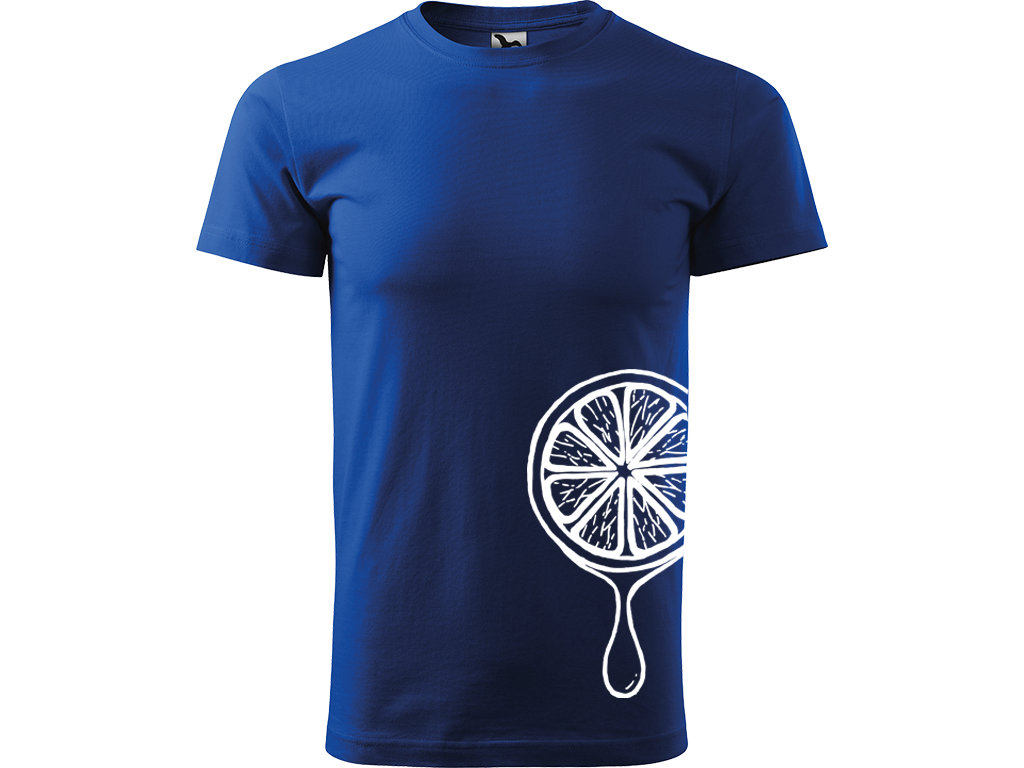 Ručně malované pánské bavlněné tričko - Limetka Barva trička: MODRÁ, Velikost trička: S, Barva motivu: BÍLÁ