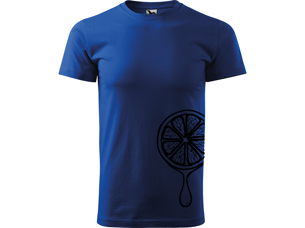 Ručně malované pánské bavlněné tričko - Limetka Barva trička: MODRÁ, Velikost trička: M, Barva motivu: ČERNÁ