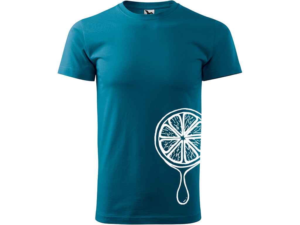 Ručně malované pánské bavlněné tričko - Limetka Barva trička: PETROLEJOVÁ, Velikost trička: M, Barva motivu: BÍLÁ