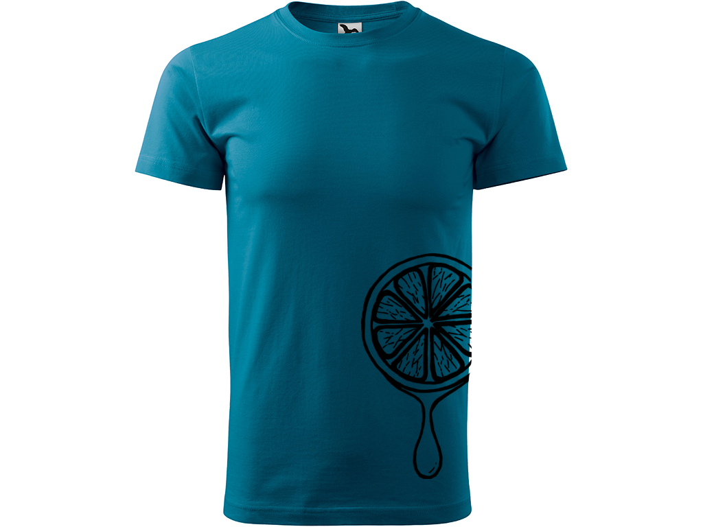 Ručně malované pánské bavlněné tričko - Limetka Barva trička: PETROLEJOVÁ, Velikost trička: XL, Barva motivu: ČERNÁ