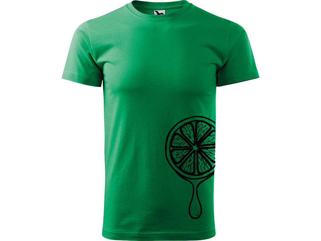Ručně malované pánské bavlněné tričko - Limetka Barva trička: STŘEDNĚ ZELENÁ, Velikost trička: XL, Barva motivu: ČERNÁ